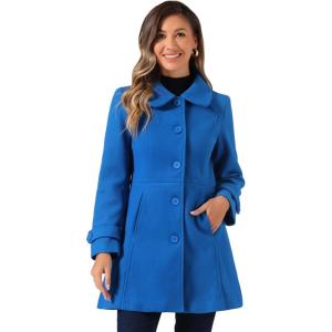 imageAllegra K Womens Peter Pan Collar Overcoat Winter Dressy Button Single Breasted Long CoatRoyal Blue