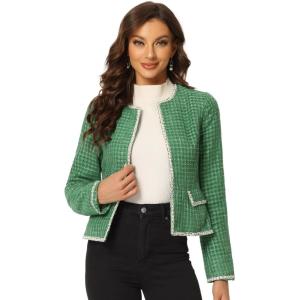 imageAllegra K Womens Plaid Tweed Blazer Long Sleeve Open Front Work Office Short JacketGreen