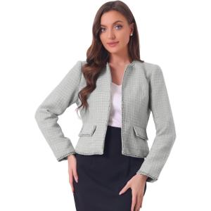 imageAllegra K Womens Plaid Tweed Blazer Long Sleeve Open Front Work Office Short JacketGrey