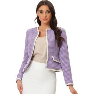 imageAllegra K Womens Plaid Tweed Blazer Long Sleeve Open Front Work Office Short JacketPurple