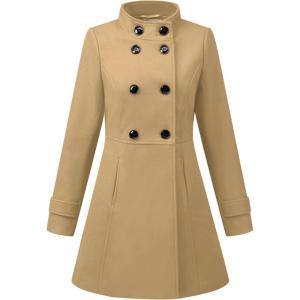 imageAllegra K Womens Stand Collar Double Breasted Slant Pockets Trendy Outwear Winter CoatKhaki
