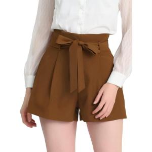 imageAllegra K Womens Summer Shorts with Pockets Casual 2025 Trendy Bowknot Tie High Waist Paperbag ShortsCoffee