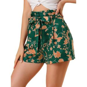 imageAllegra K Womens Summer Shorts with Pockets Casual 2025 Trendy Bowknot Tie High Waist Paperbag ShortsGreenfloral