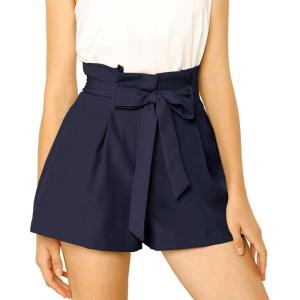 imageAllegra K Womens Summer Shorts with Pockets Casual 2025 Trendy Bowknot Tie High Waist Paperbag ShortsNavy Blue