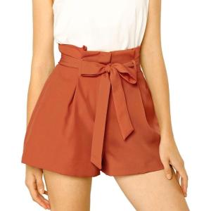 imageAllegra K Womens Summer Shorts with Pockets Casual 2025 Trendy Bowknot Tie High Waist Paperbag ShortsOrange Red