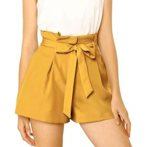imageAllegra K Womens Summer Shorts with Pockets Casual 2025 Trendy Bowknot Tie High Waist Paperbag ShortsYellow