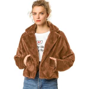 imageAllegra K Womens Winter Wedding Faux Fur Bolero Jacket Loose Formal Faux Fur CoatCaramel