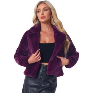 imageAllegra K Womens Winter Wedding Faux Fur Bolero Jacket Loose Formal Faux Fur CoatGrape Purple