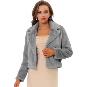 imageAllegra K Womens Winter Wedding Faux Fur Bolero Jacket Loose Formal Faux Fur CoatGrey