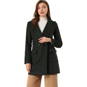 imageAllegra K Womens Winter Wrap Coat Turndwon Collar Long Sleeve Tie Belt Coat with PocketsBlack