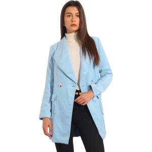 imageAllegra K Womens Winter Wrap Coat Turndwon Collar Long Sleeve Tie Belt Coat with PocketsBlue