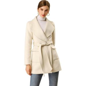 imageAllegra K Womens Winter Wrap Coat Turndwon Collar Long Sleeve Tie Belt Coat with PocketsCream White