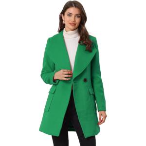 imageAllegra K Womens Winter Wrap Coat Turndwon Collar Long Sleeve Tie Belt Coat with PocketsEmerald Green
