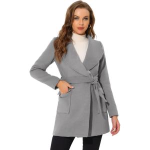 imageAllegra K Womens Winter Wrap Coat Turndwon Collar Long Sleeve Tie Belt Coat with PocketsGray
