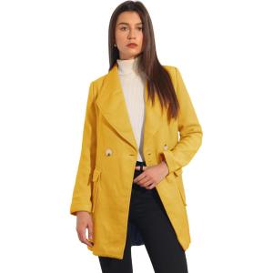 imageAllegra K Womens Winter Wrap Coat Turndwon Collar Long Sleeve Tie Belt Coat with PocketsYellow