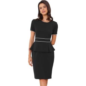 imageAllegra K Womens Work Sheath Dresses Crewneck Pencil Business Peplum DressBlack