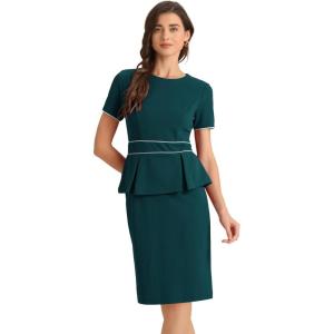 imageAllegra K Womens Work Sheath Dresses Crewneck Pencil Business Peplum DressBlue Green
