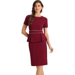 imageAllegra K Womens Work Sheath Dresses Crewneck Pencil Business Peplum DressBurgundy