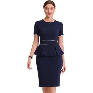 imageAllegra K Womens Work Sheath Dresses Crewneck Pencil Business Peplum DressDark Blue