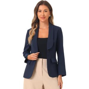 imageAllegra K Work Blazer for Womens Shawl Lapel Long Sleeve Pockets Office Suit Jacket BlazersDark Blue