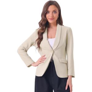 imageAllegra K Work Blazer for Womens Shawl Lapel Long Sleeve Pockets Office Suit Jacket BlazersKhaki