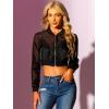 imageAllegra K Bomber Crop Jacket for Womens Sheer Mesh Lightweight Long Sleeve JacketsBlack