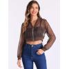 imageAllegra K Bomber Crop Jacket for Womens Sheer Mesh Lightweight Long Sleeve JacketsBrown