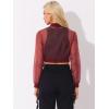 imageAllegra K Bomber Crop Jacket for Womens Sheer Mesh Lightweight Long Sleeve JacketsBurgundy