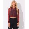 imageAllegra K Bomber Crop Jacket for Womens Sheer Mesh Lightweight Long Sleeve JacketsBurgundy