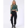 imageAllegra K Bomber Crop Jacket for Womens Sheer Mesh Lightweight Long Sleeve JacketsGreen