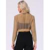 imageAllegra K Bomber Crop Jacket for Womens Sheer Mesh Lightweight Long Sleeve JacketsKhaki