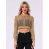 imageAllegra K Bomber Crop Jacket for Womens Sheer Mesh Lightweight Long Sleeve JacketsKhaki