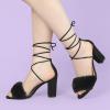 imageAllegra K Womens Faux Fur Lace Up Strappy Chunky Heels SandalsBlack
