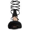 imageAllegra K Womens Faux Fur Lace Up Strappy Chunky Heels SandalsBlack