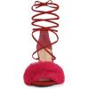 imageAllegra K Womens Faux Fur Lace Up Strappy Chunky Heels SandalsRed