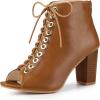 imageAllegra K Womens Peep Toe Lace Up Chunky Heeled Ankle BootiesBrown