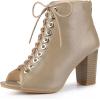 imageAllegra K Womens Peep Toe Lace Up Chunky Heeled Ankle BootiesTaupe