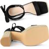 imageAllegra K Womens Platform Sandals Square Toe Chunky Heels Lace Up SandalsBlack
