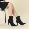 imageAllegra K Womens Pointy Toe Side Zip Lace Up Stiletto Heels Ankle BootsBlack