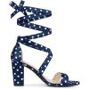 imageAllegra K Womens Polka Dots Strappy Heels Lace Up Chunky Heels SandalsDeep Blue