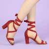 imageAllegra K Womens Polka Dots Strappy Heels Lace Up Chunky Heels SandalsRed