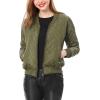 imageAllegra K Womens Quilted Zip Up Raglan Long Sleeve Bomber JacketGreen