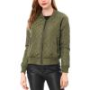 imageAllegra K Womens Quilted Zip Up Raglan Long Sleeve Bomber JacketGreen