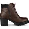 imageAllegra K Womens Round Toe Chunky Heel Lace Up Zipper Coffee Combat Boots 8 M US