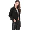 imageAllegra K Womens Short Soft Zip Up Faux Suede Biker Moto JacketBlack