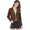 imageAllegra K Womens Short Soft Zip Up Faux Suede Biker Moto JacketDark Brown