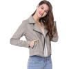 imageAllegra K Womens Short Soft Zip Up Faux Suede Biker Moto JacketGray