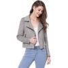 imageAllegra K Womens Short Soft Zip Up Faux Suede Biker Moto JacketGray