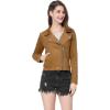 imageAllegra K Womens Short Soft Zip Up Faux Suede Biker Moto JacketKhaki