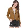 imageAllegra K Womens Short Soft Zip Up Faux Suede Biker Moto JacketKhaki